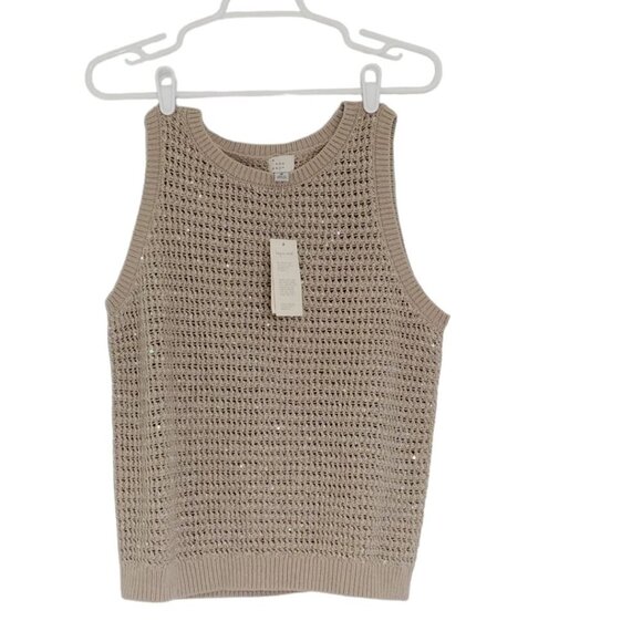 Elegant knitted blouse with small sequins for women, Size M, Light brown color - Picture 1 of 4